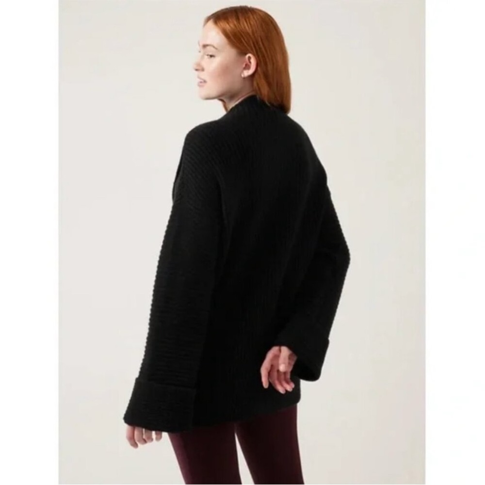 Athleta Black Merino Wool Cashmere Cowl Neck Split Front Sweater Oversized M - Picture 3 of 16